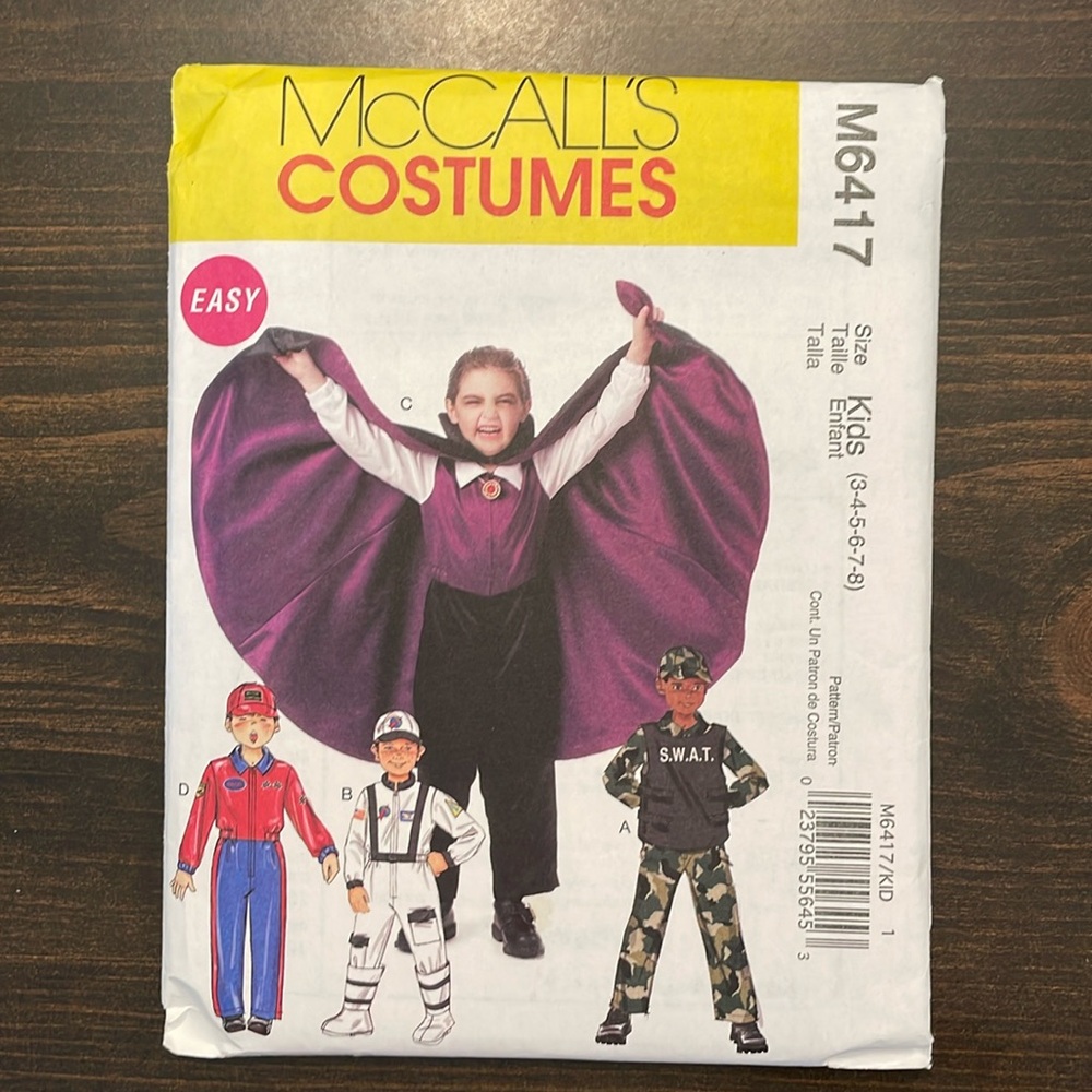 McCall’s Costumes Pattern M6417 Sizes 3-4-5-6-7-8